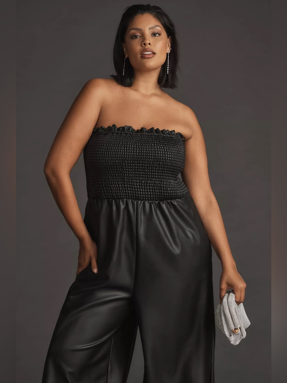 Anthropologie Faux Leather Strapless Jumpsuit Balloon Leg | Size XLP - Picture 3 of 14